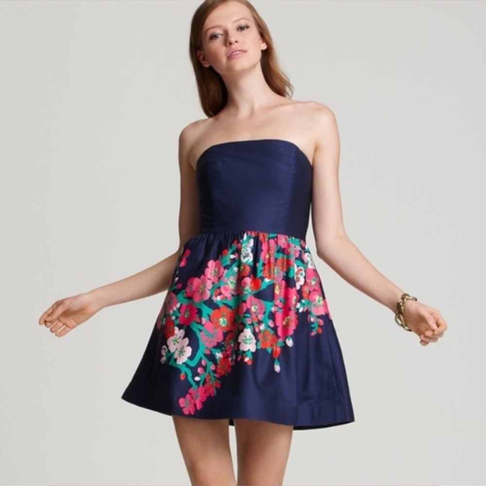 Lilly Pulitzer Lottie Blue Floral Strapless Dress